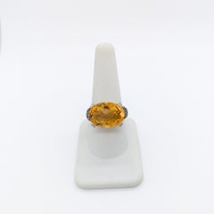 Estate Levian Citrine, White and Champagne Diamond Cocktail Ring in 14k Gold