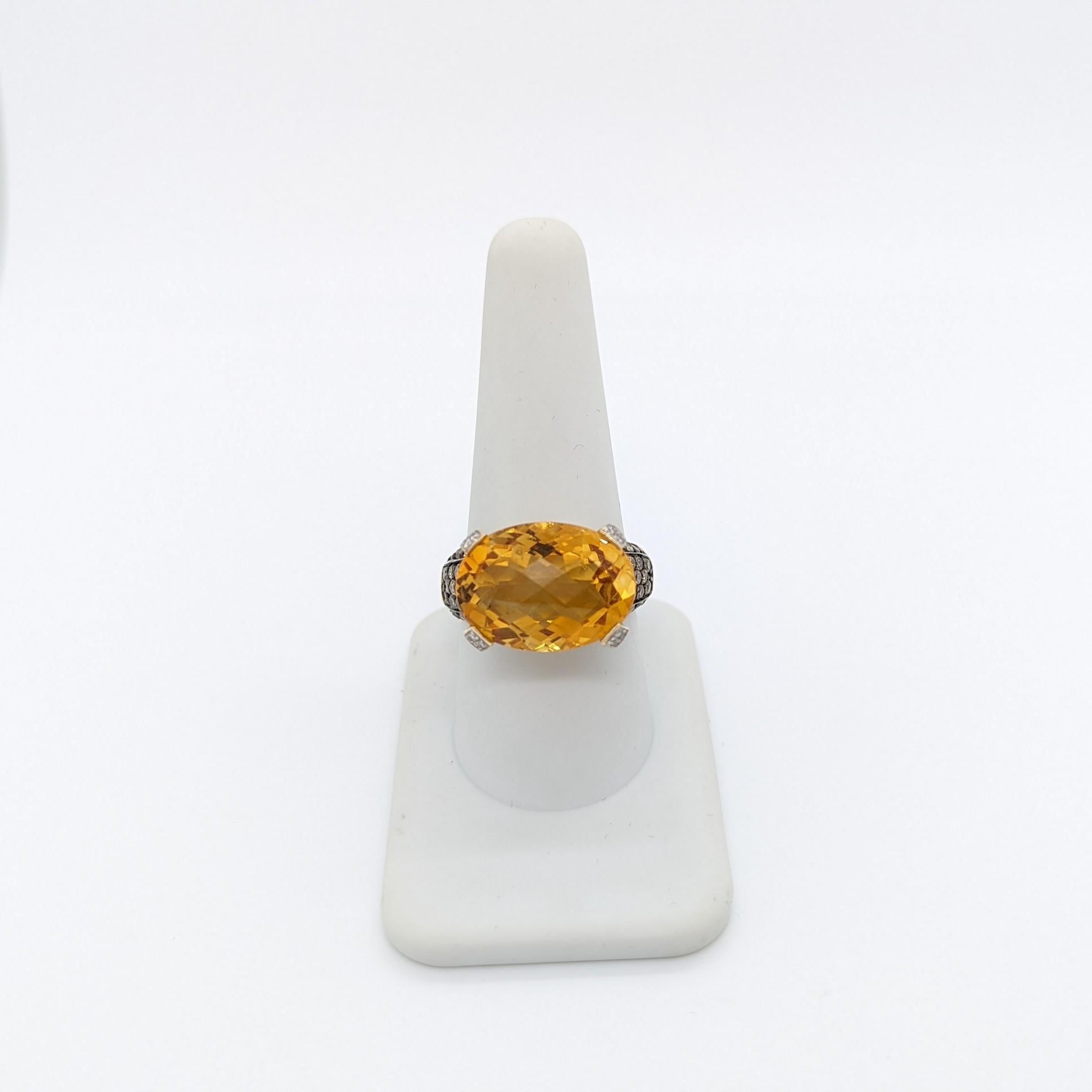 Women's or Men's Estate Levian Citrine, White and Champagne Diamond Cocktail Ring in 14k Gold For Sale