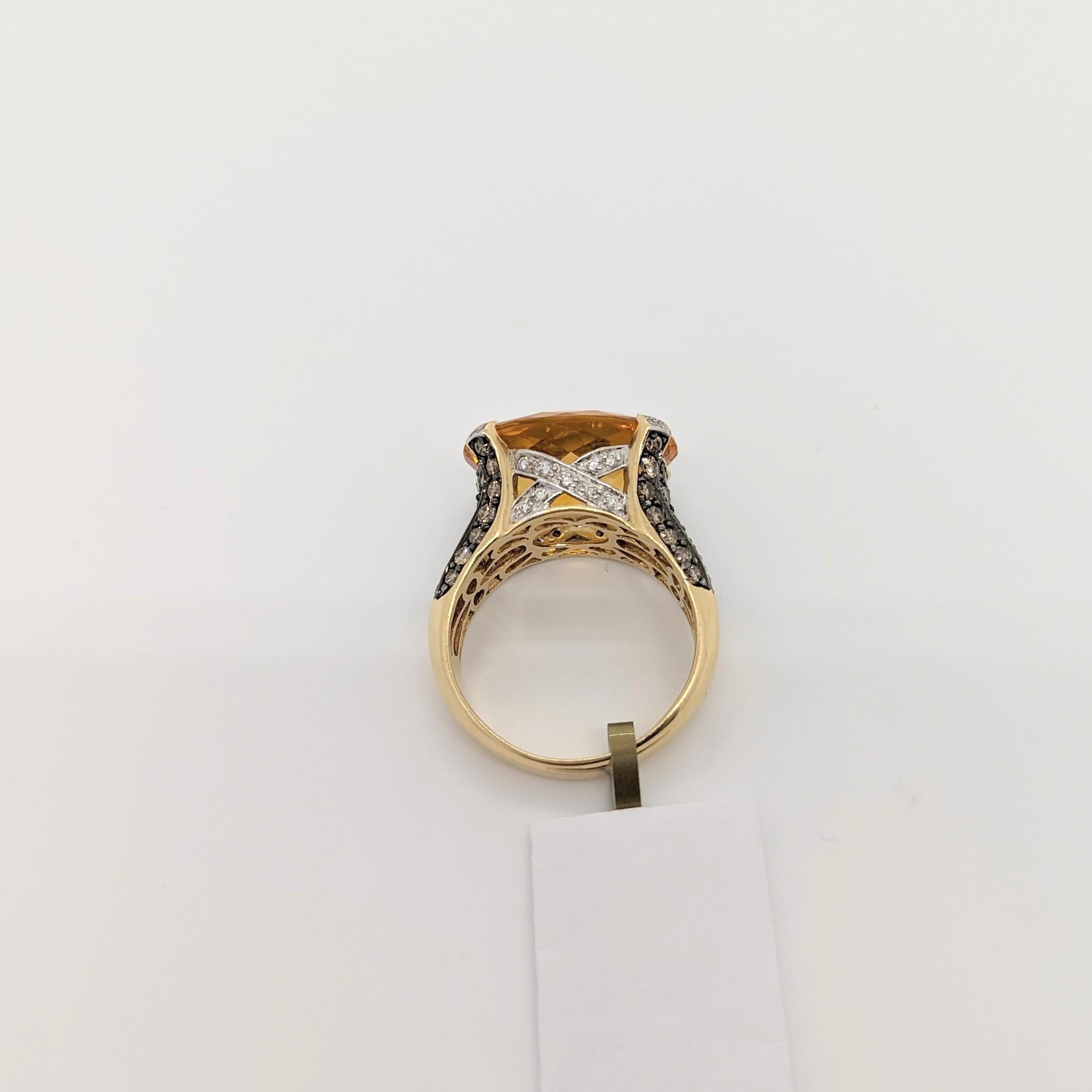 Estate Levian Citrine, White and Champagne Diamond Cocktail Ring in 14k Gold For Sale 1