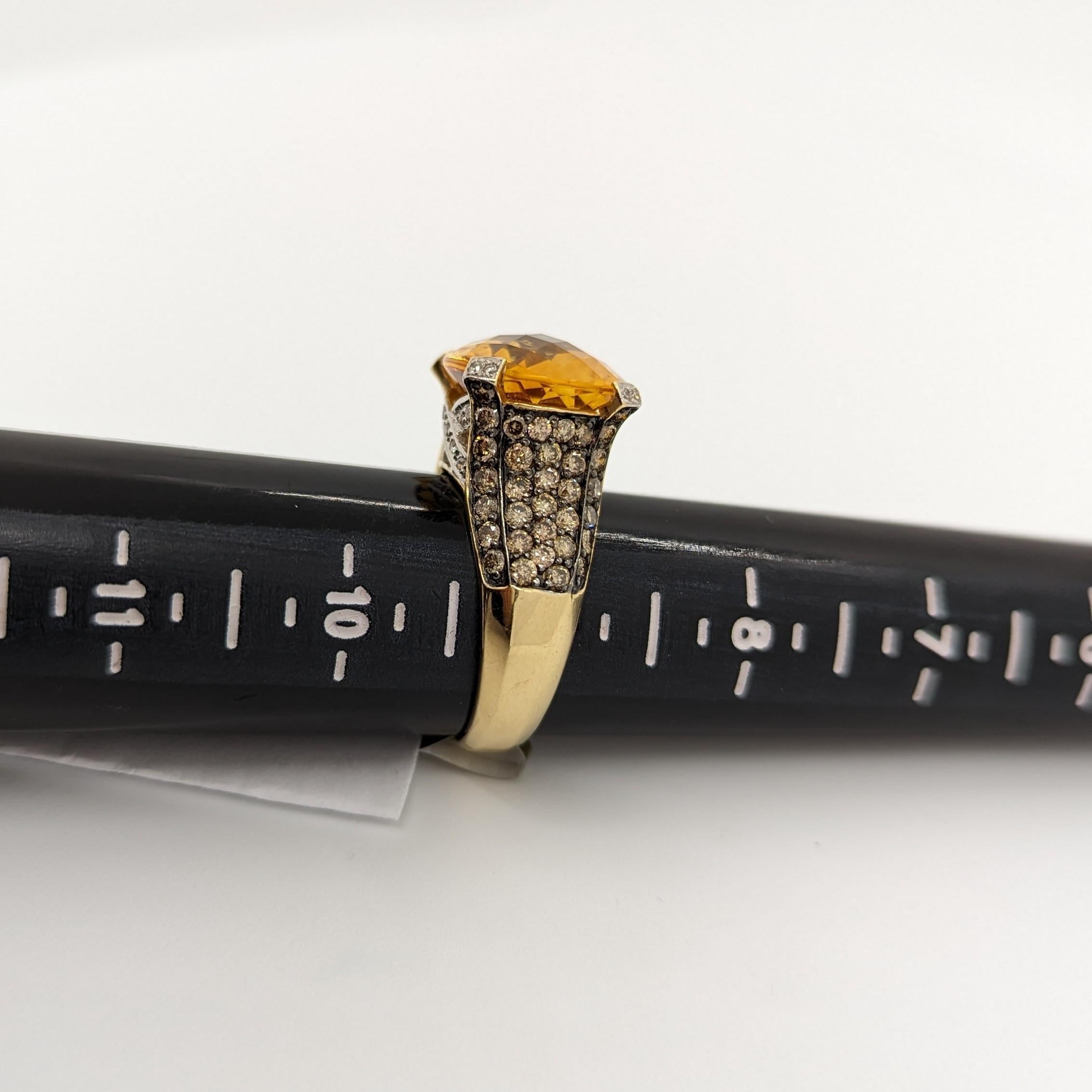 Estate Levian Citrine, White and Champagne Diamond Cocktail Ring in 14k Gold For Sale 2