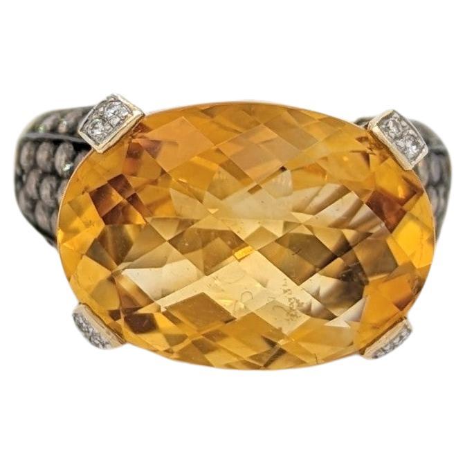 Estate Levian Citrine, White and Champagne Diamond Cocktail Ring in 14k Gold For Sale