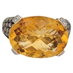 Estate Levian Citrine, White and Champagne Diamond Cocktail Ring in 14k Gold