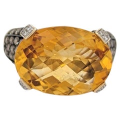 Bague cocktail Levian en or 14 carats, citrine blanche et diamant champagne