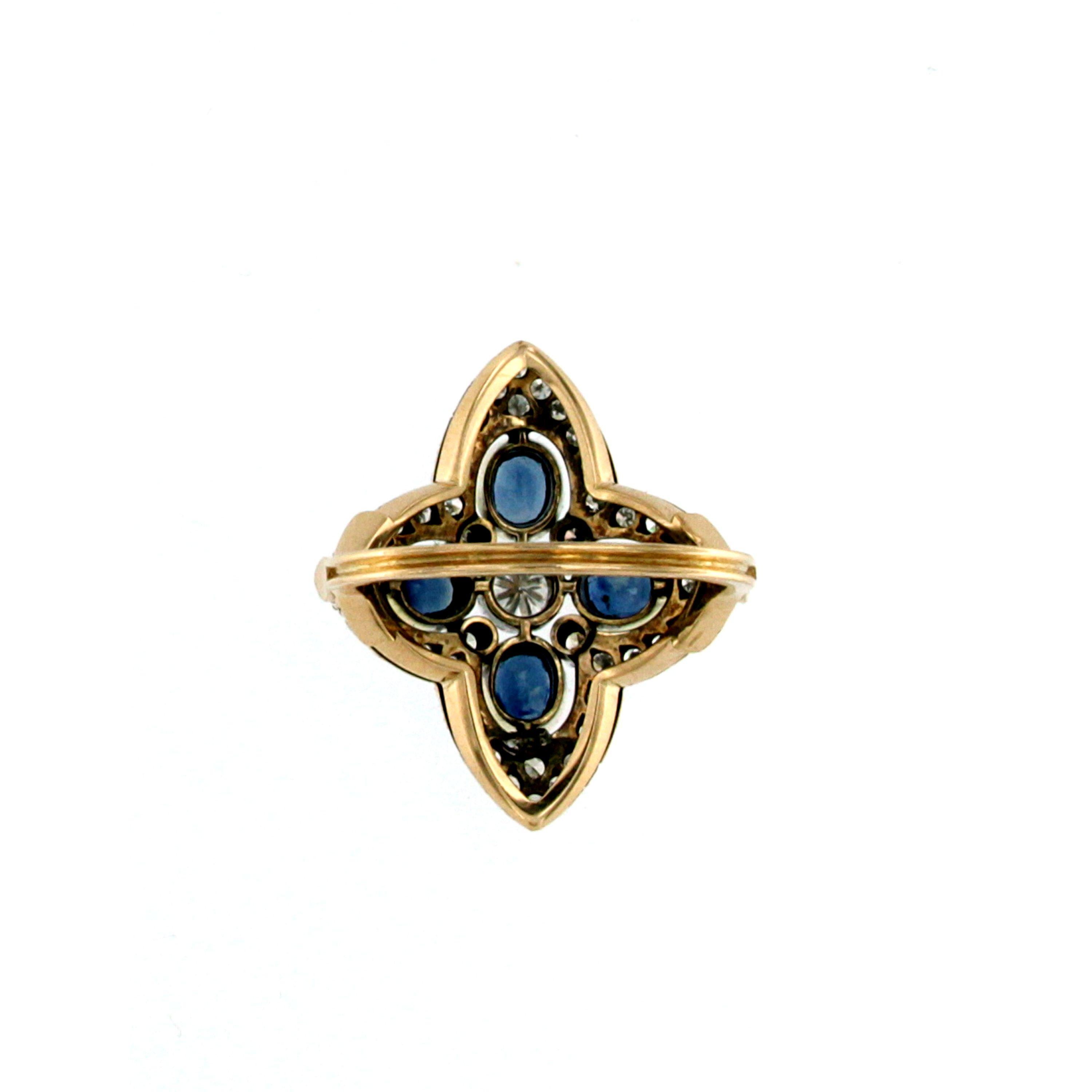Women's Estate Lily Shaped Diamond Sapphire Gold Ring