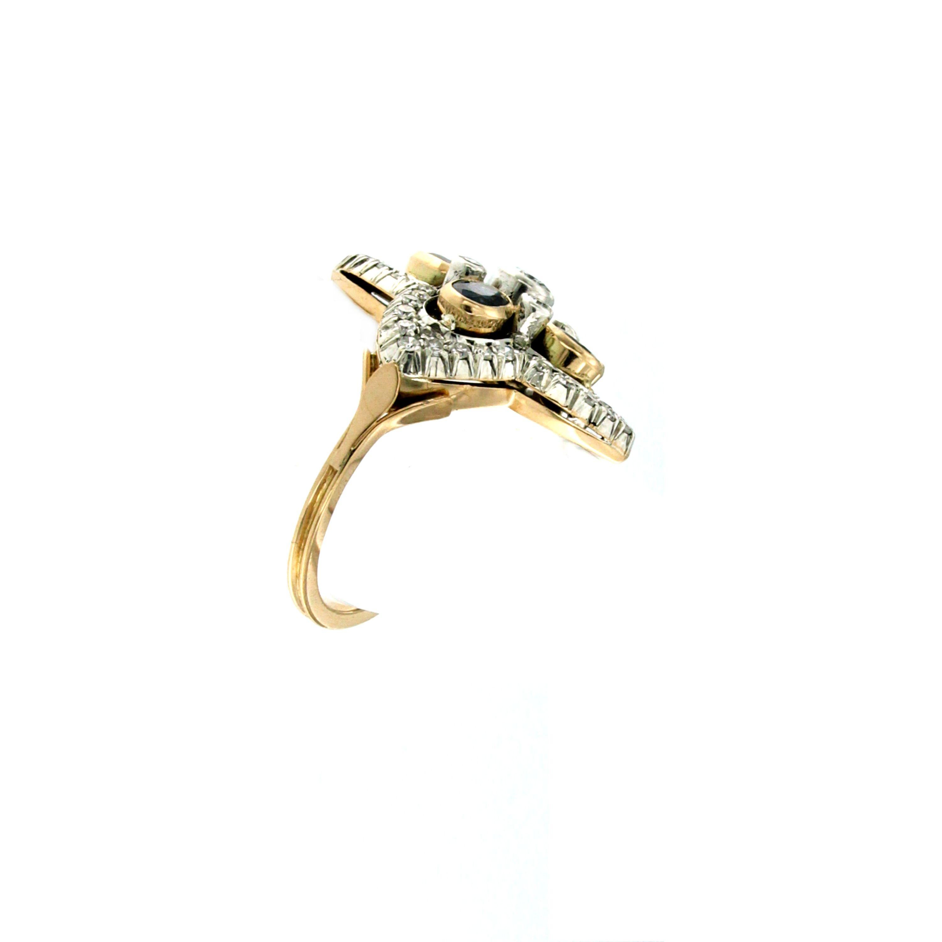Estate Lily Shaped Diamond Sapphire Gold Ring 1