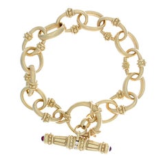 Estate Linked Loops Diamond Tourmaline Gold Bracelet