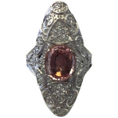 Estate Look Pink Sapphire Oval Cocktail Ring with Diamonds in 18 Karat Gold