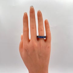 Estate Lugano Blue Sapphire Oval Eternity Band Ring in 18K White Gold