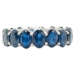 Estate Lugano Blue Sapphire Oval Eternity Band Ring in 18K White Gold