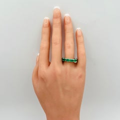 Estate Lugano Emerald Oval Eternity Band Ring in 18K White Gold