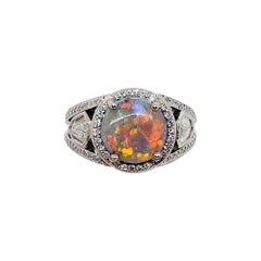 Estate Lugano Opal and White Diamond Ring in Platinum