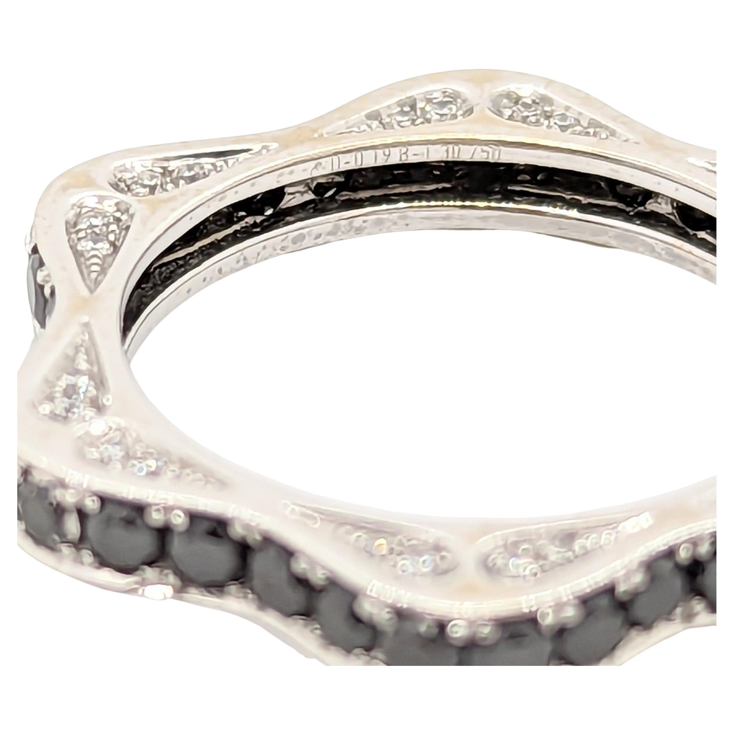 Round Cut Estate Lugano White & Black Diamond Band Ring in 18K White Gold For Sale