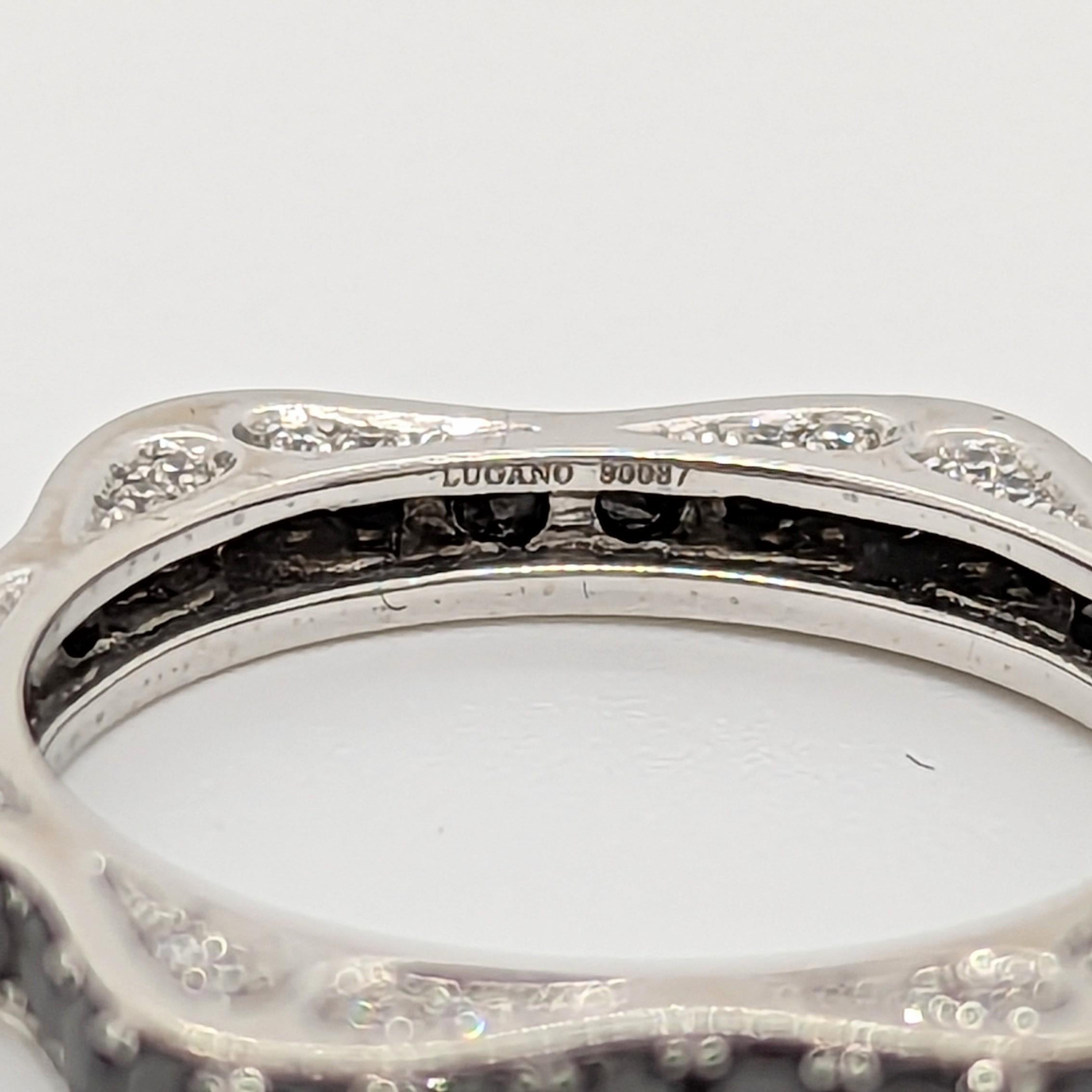 Women's or Men's Estate Lugano White & Black Diamond Band Ring in 18K White Gold For Sale