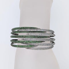 Bracelet jonc de succession Lugano en or, diamant blanc et grenat tsavorite