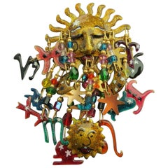 Estate LUNCH AT THE RITZ Emaille Himmlische Sonne Charm Dangle Designer Brosche Pin