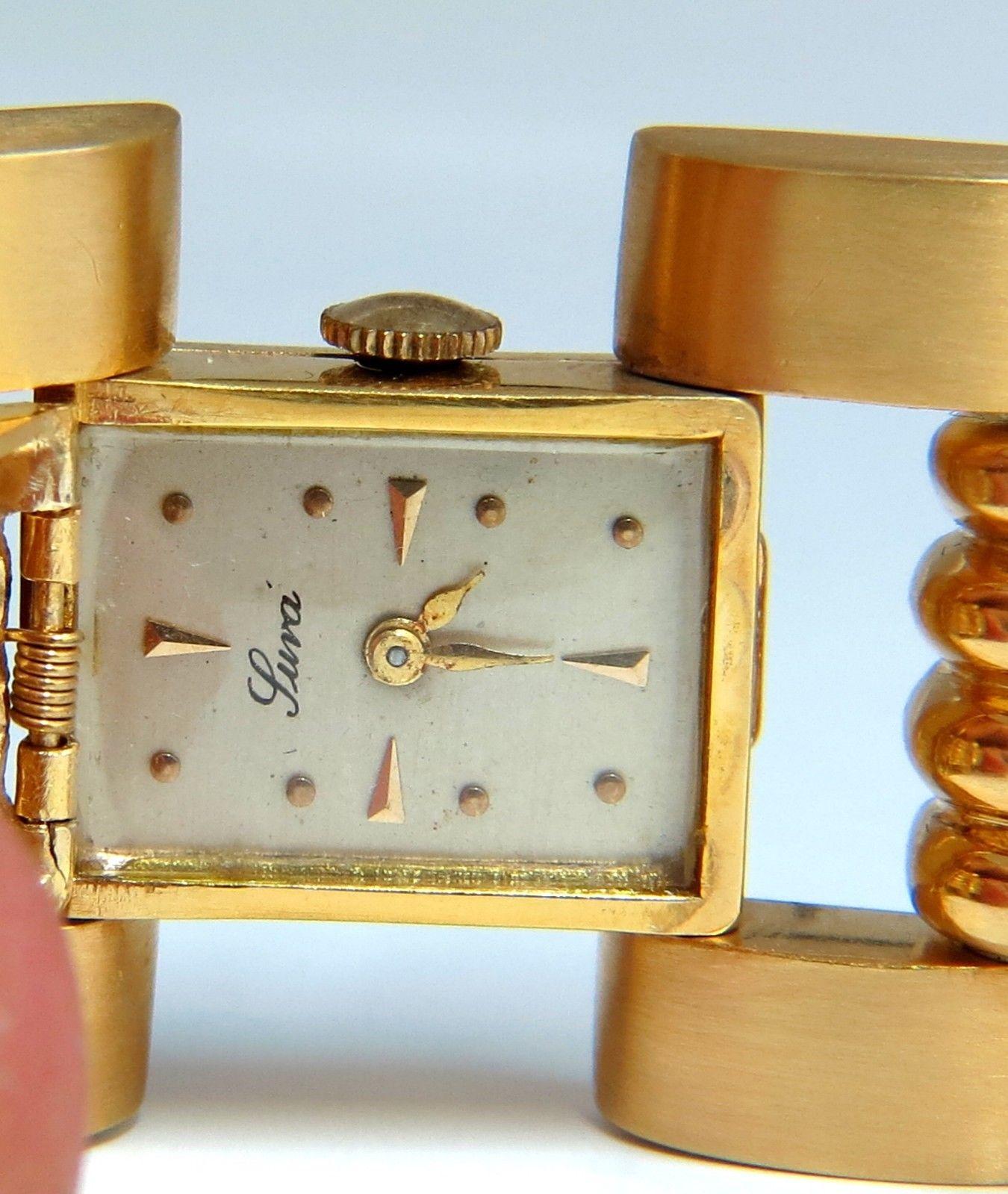 Nachlass Estate Luva 14 Karat Gold Uhr Damen Manschettenarmband im Angebot 4