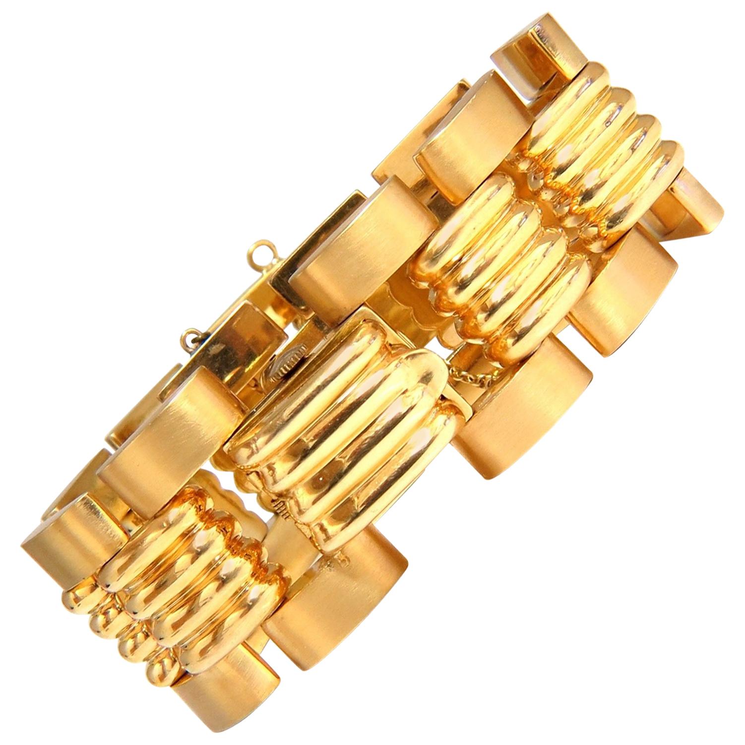 Estate Luva 14 Karat Gold Watch Ladies Cuff Bracelet For Sale
