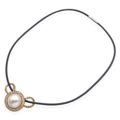 Estate Mabe Pearl & 1.08tcw Diamond 18k Yellow Gold Pendant Cord Necklace