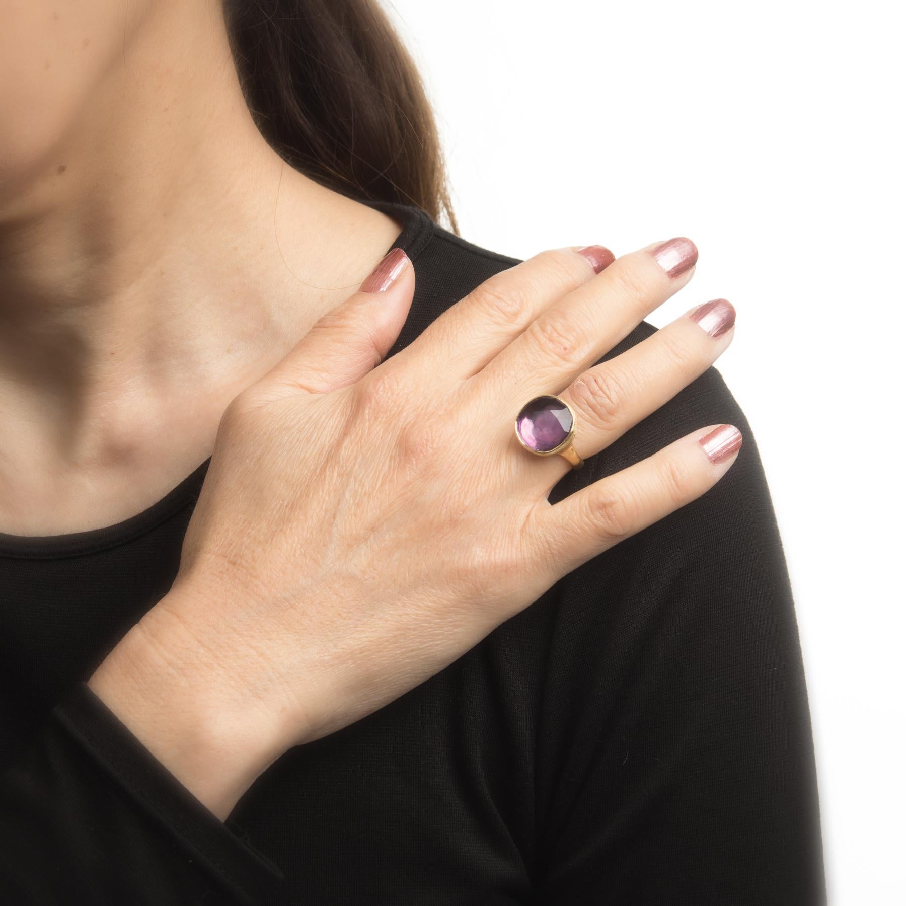 Women's Estate Marco Bicego Amethyst Ring Jaipur 18 Karat Yellow Gold Fine Jewelry