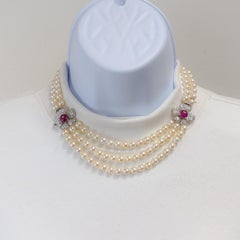 Estate Marianne Ostier AGL Burma Red Ruby and Diamond Pearl Necklace