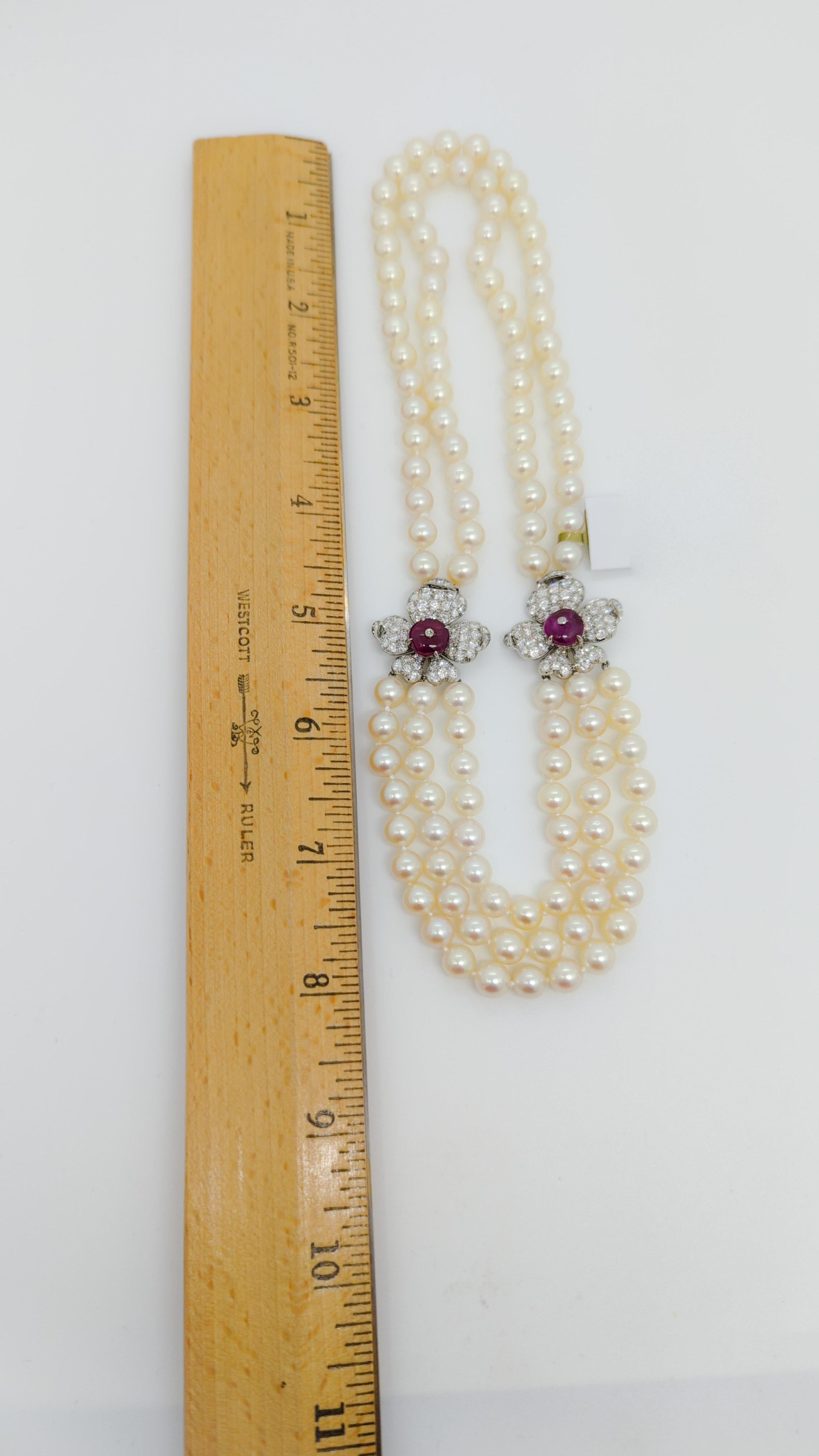 Women's or Men's Estate Marianne Ostier AGL Burma Red Ruby and Diamond Pearl Necklace  For Sale