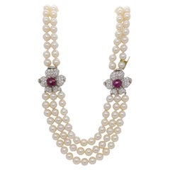 Nachlass Marianne Ostier AGL Perlenkette mit burmesischem rotem Rubin und Diamanten 