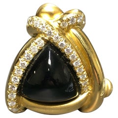 Vintage Estate MARLENE STOWE Satin Finish 18K Cabochon Onyx Diamond Brooch Pin G Vs