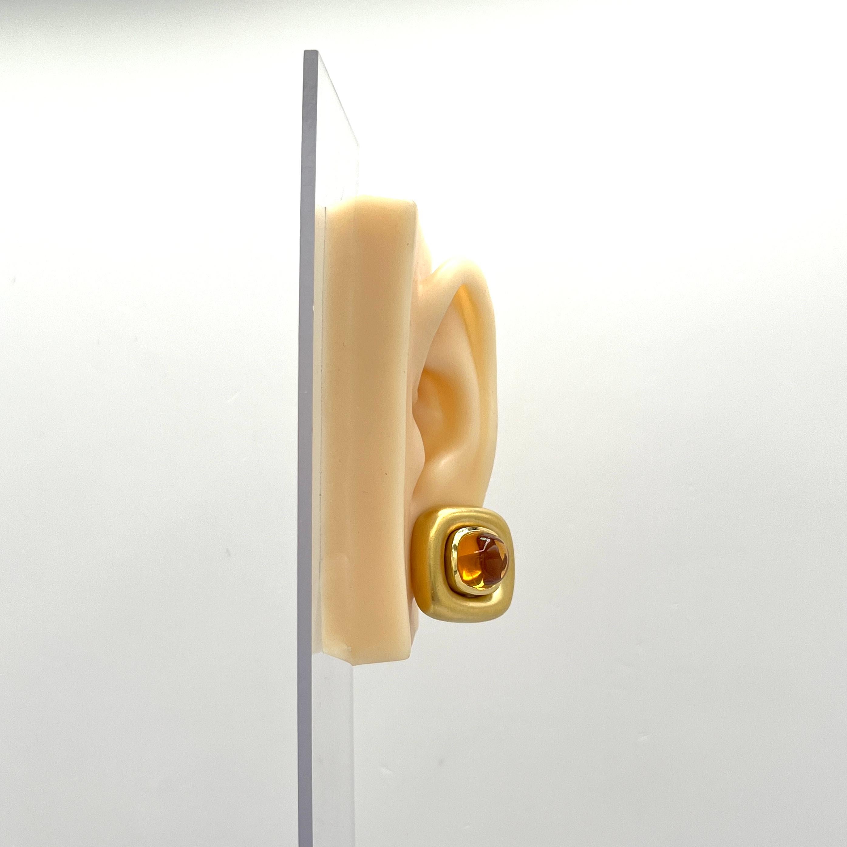 Beautiful 12.80 ct. citrine sugarloaf earrings.  Handmade in 18k yellow gold.  Signed Marlene Stowe.