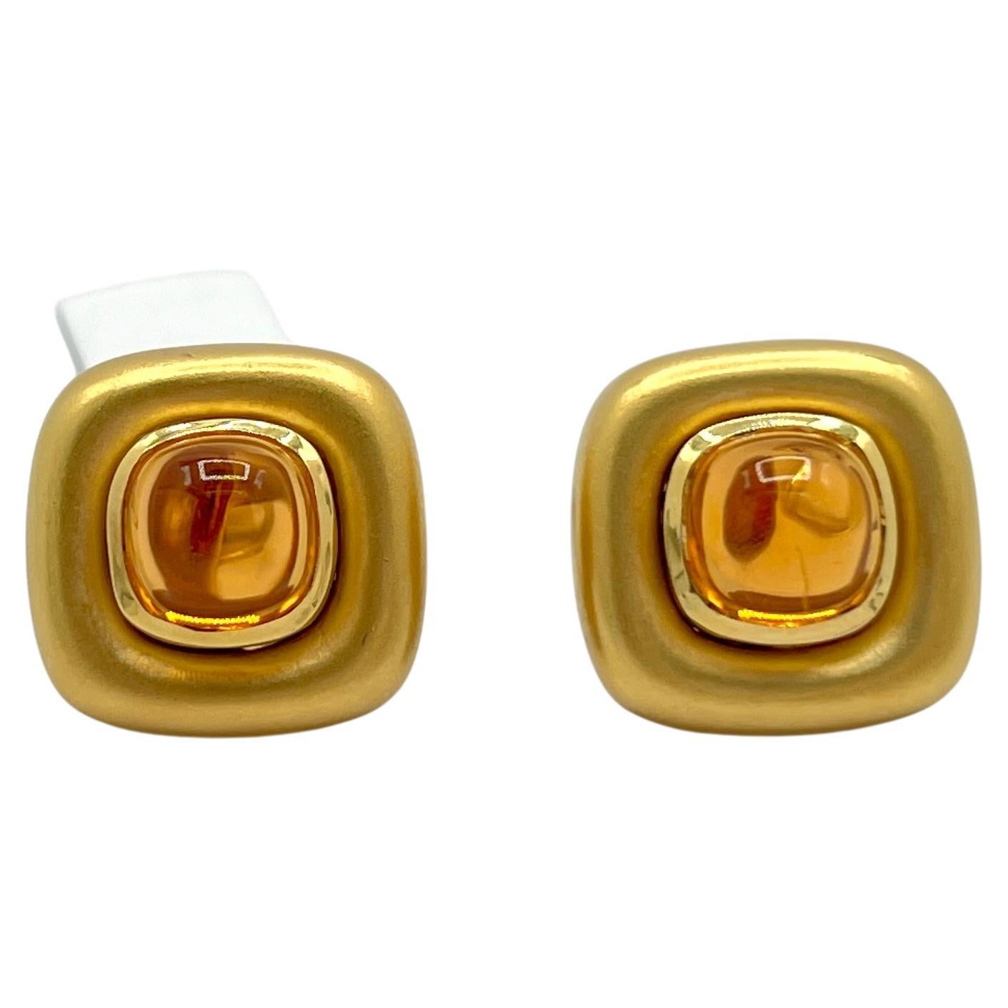 Estate Marlene Stowe Citrine Sugarloaf Earrings in 18K Yellow Gold