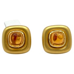 Estate Marlene Stowe Citrine Sugarloaf Earrings in 18K Yellow Gold