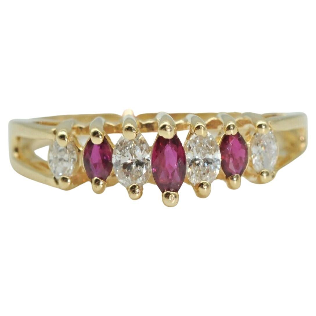 Estate Marquise Diamond and Ruby Ring in 14k Yellow Gold
