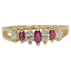 Estate Marquise Diamond and Ruby Ring in 14k Yellow Gold