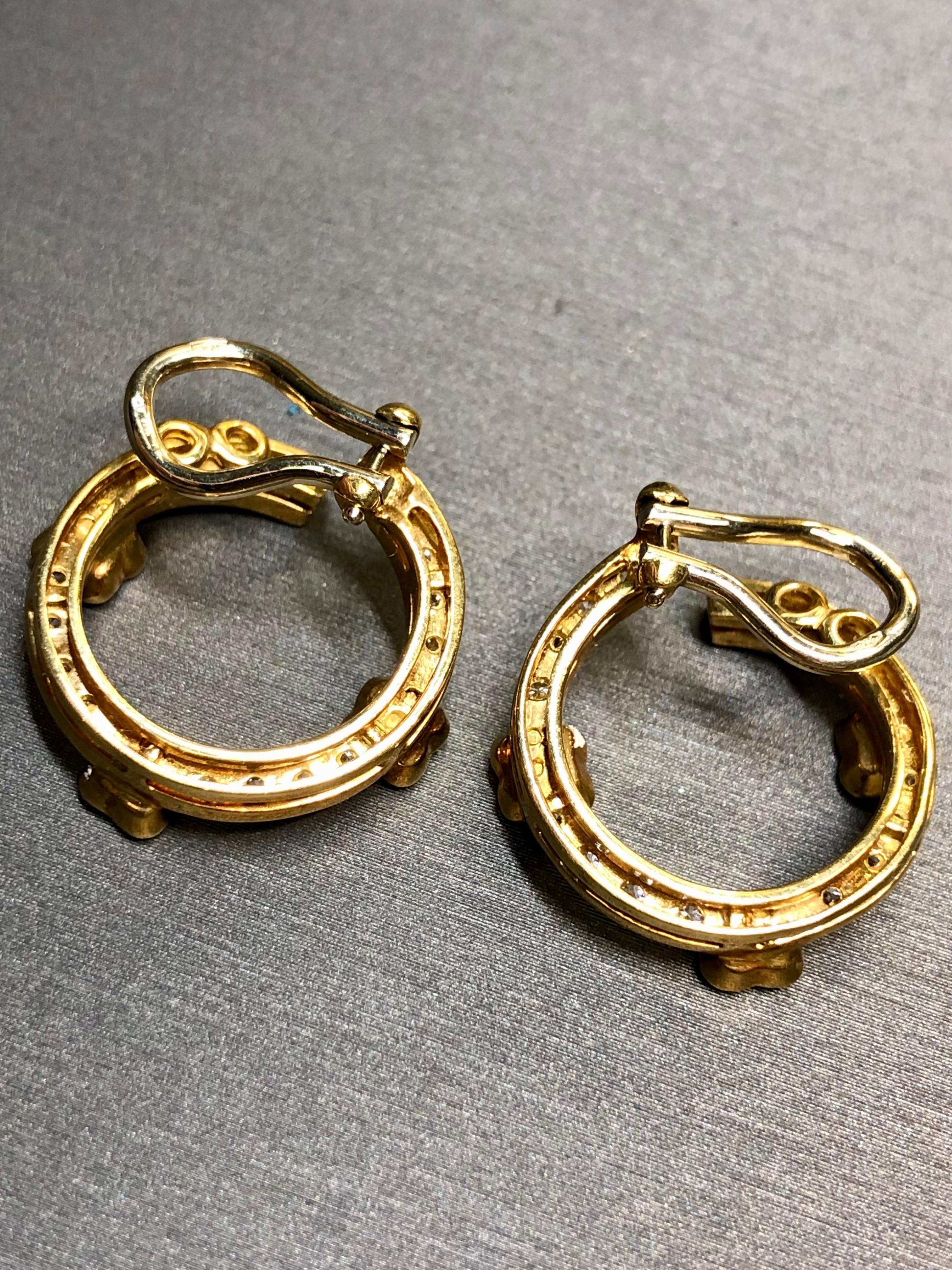 Estate MATTIOLI Pendientes Círculo Zafiro Naranja Diamante Italiano Oro Amarillo 18K Contemporáneo en venta