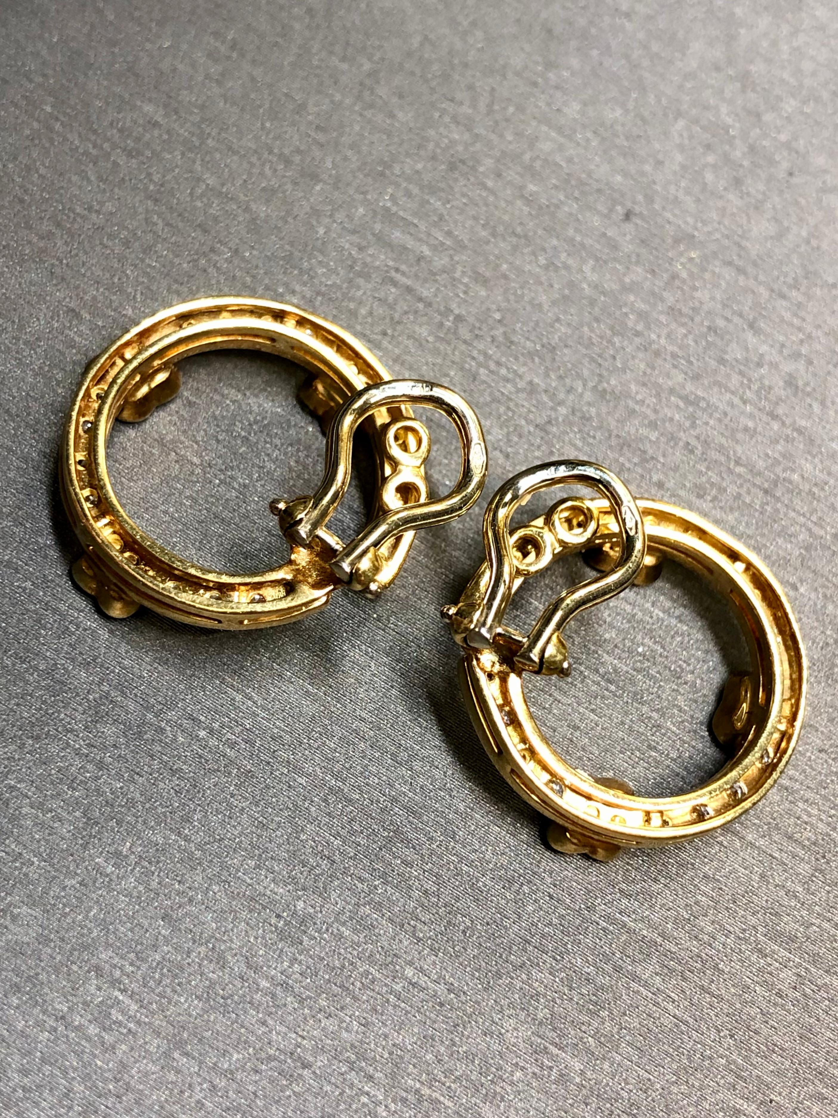 Estate MATTIOLI Pendientes Círculo Zafiro Naranja Diamante Italiano Oro Amarillo 18K Corte redondo en venta