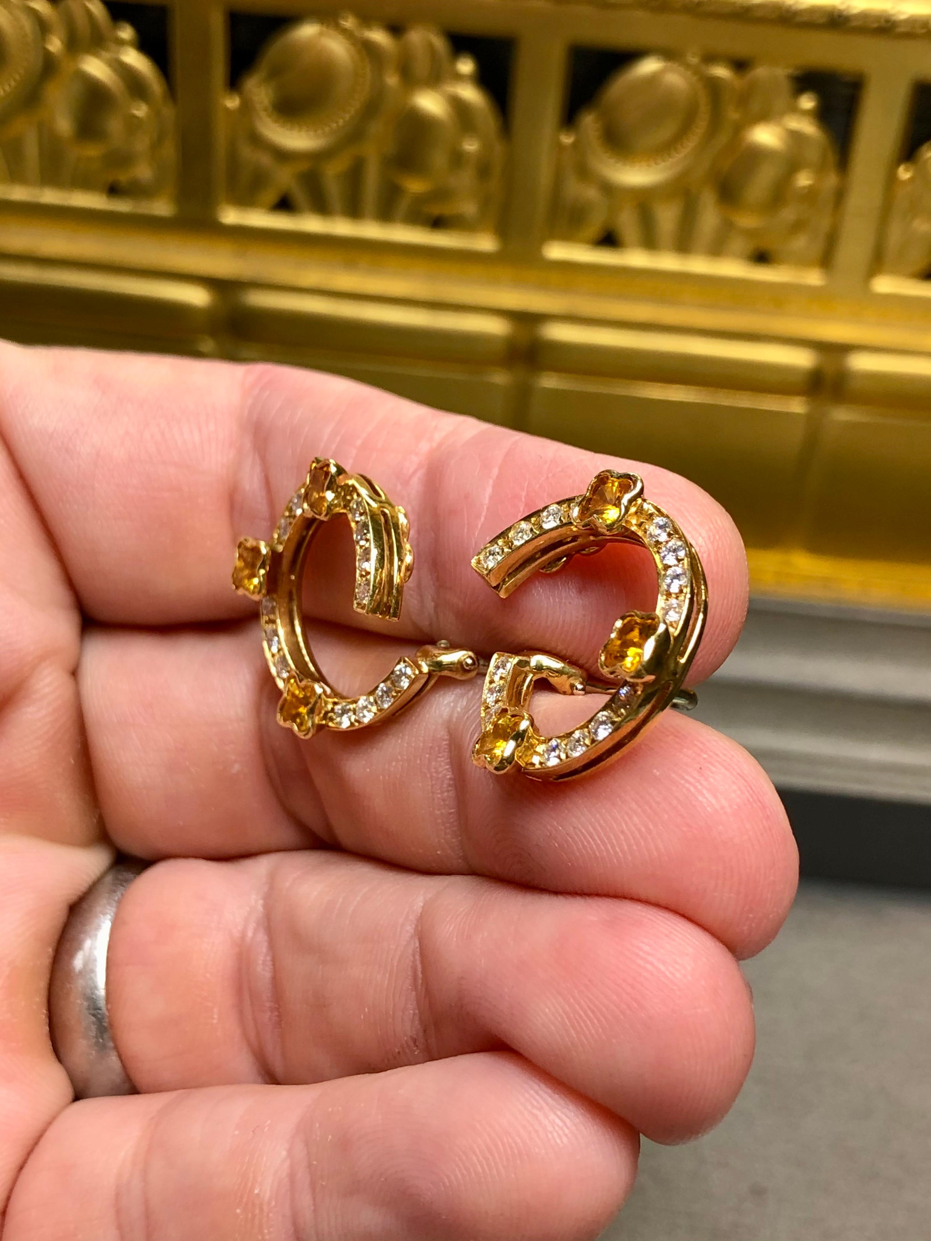 Estate MATTIOLI Pendientes Círculo Zafiro Naranja Diamante Italiano Oro Amarillo 18K en venta 2