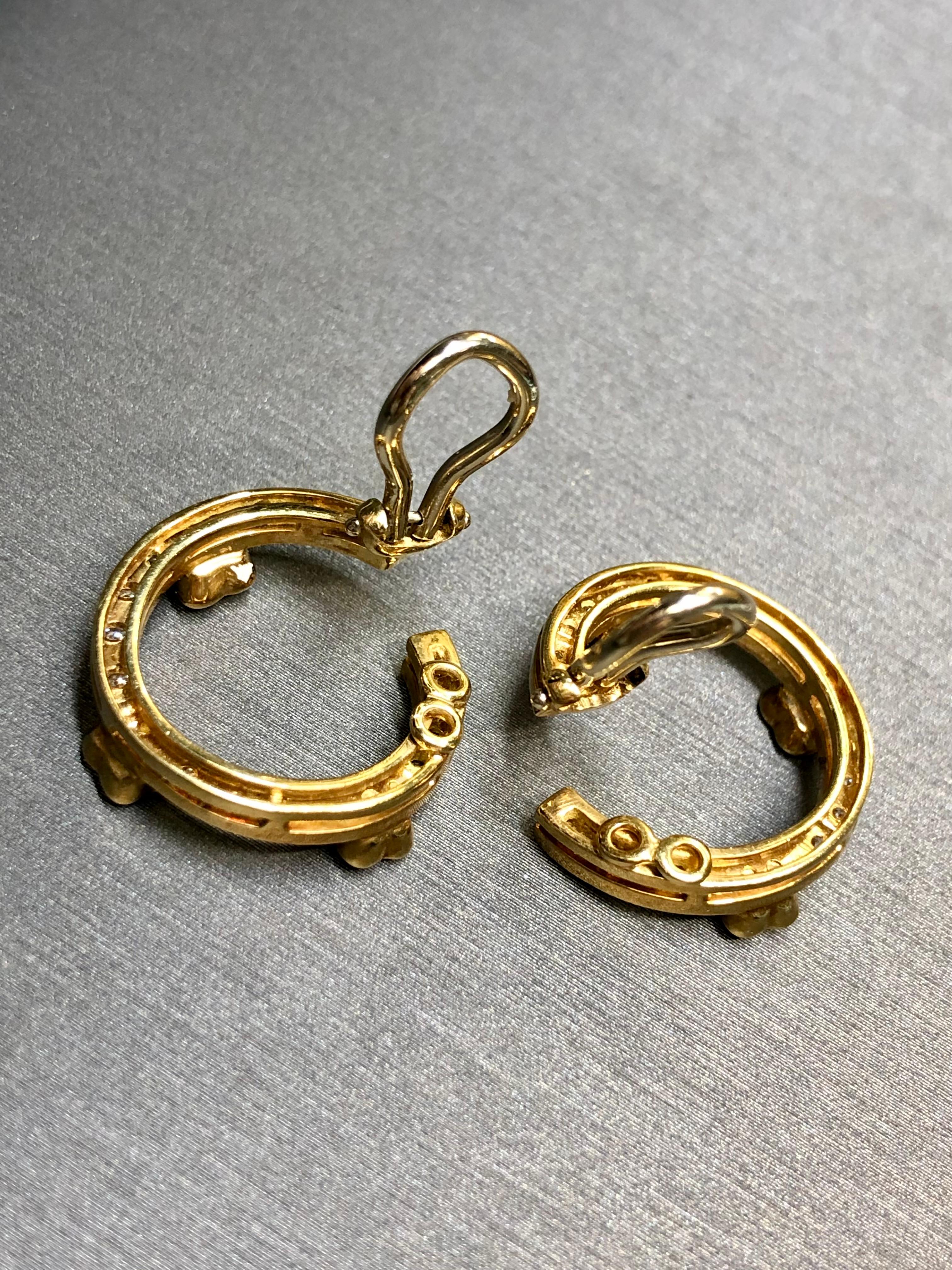 Estate MATTIOLI Pendientes Círculo Zafiro Naranja Diamante Italiano Oro Amarillo 18K en venta 3