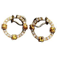 Estate MATTIOLI 18K Yellow Gold Italian Orange Sapphire Diamond Circle Earrings