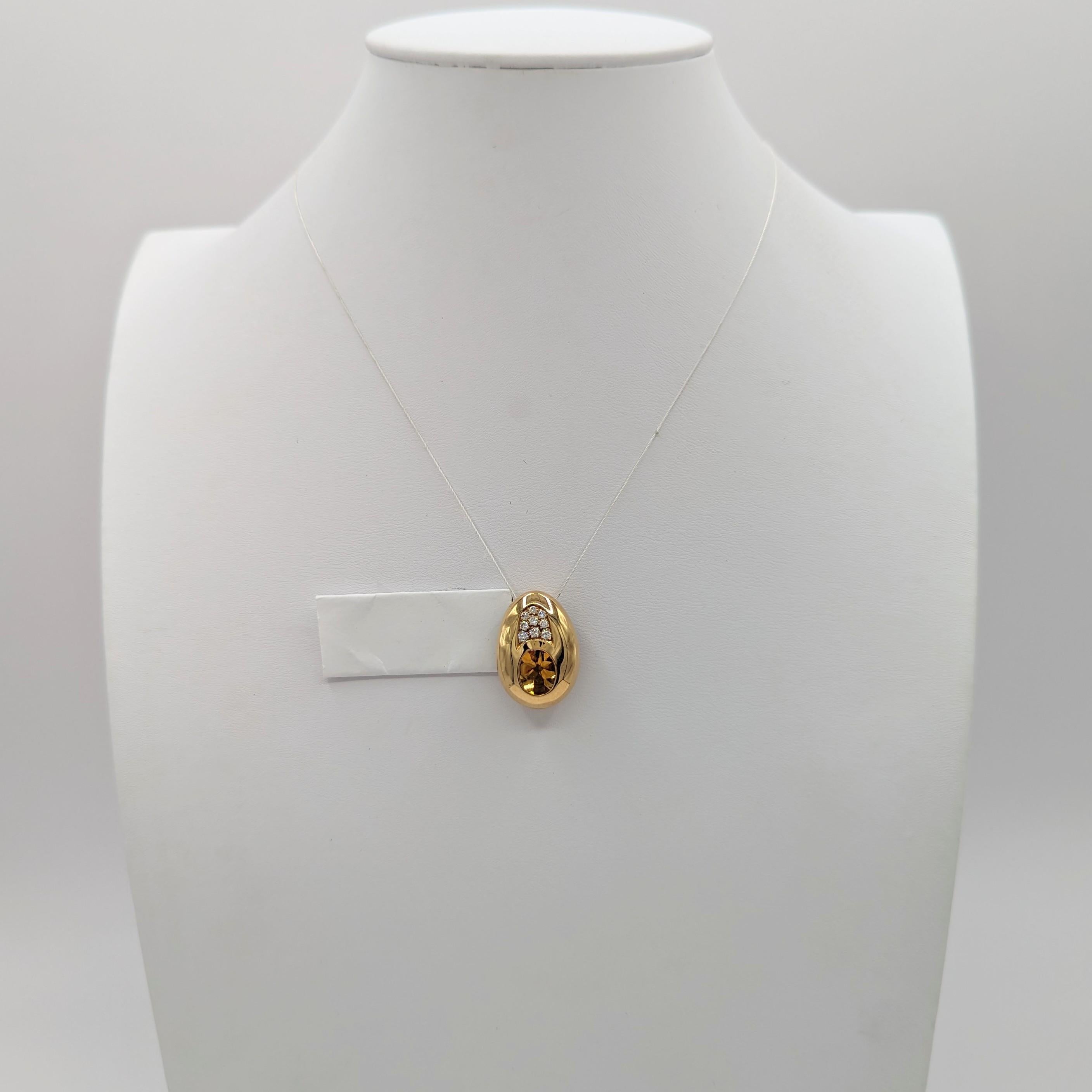 Estate Mauboussin Citrine and White Diamond Pendant in 18K Yellow Gold In New Condition For Sale In Los Angeles, CA