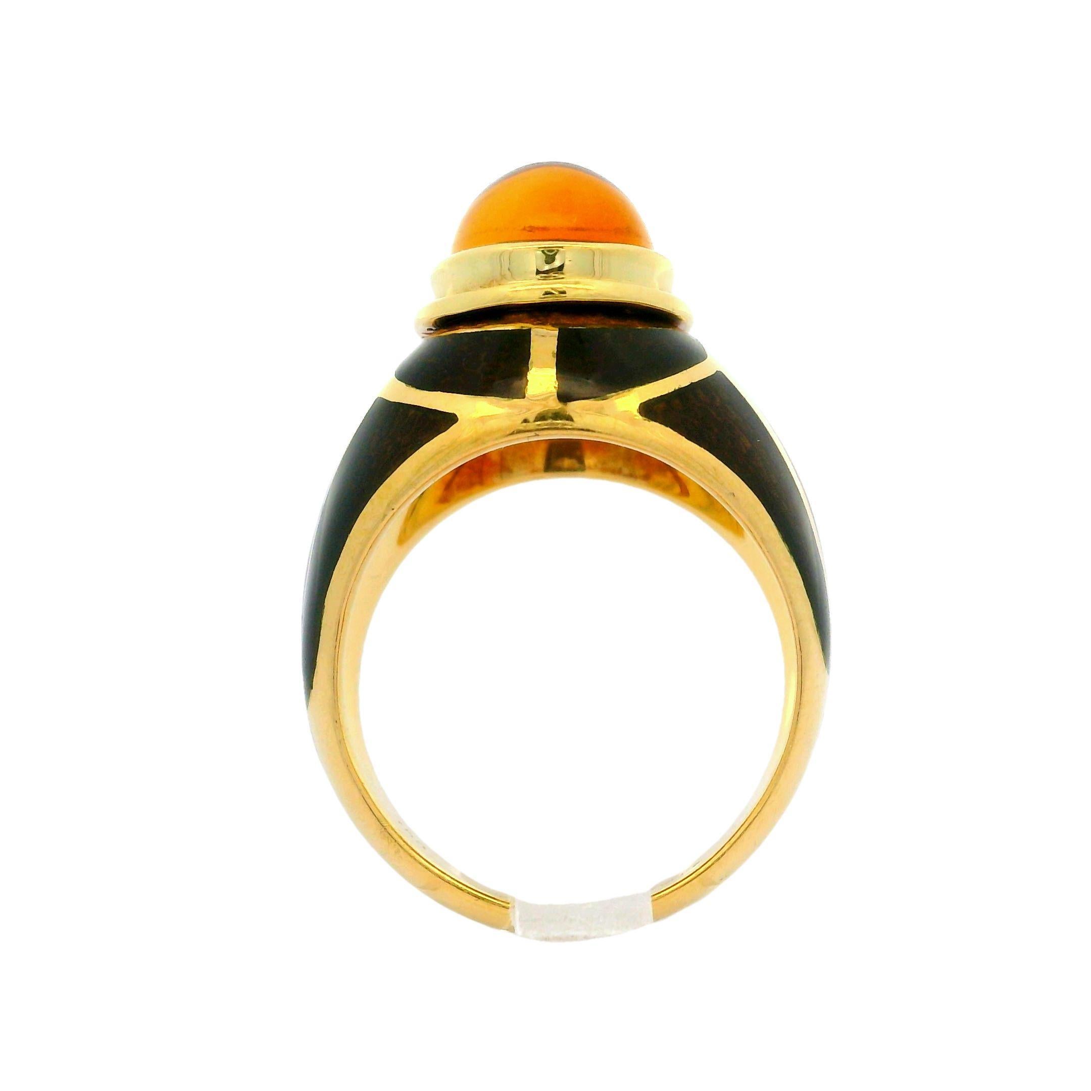 Estate Mavito 18k Yellow Gold Citrine & Mosaic Brown Enamel High Profile Ring For Sale 5