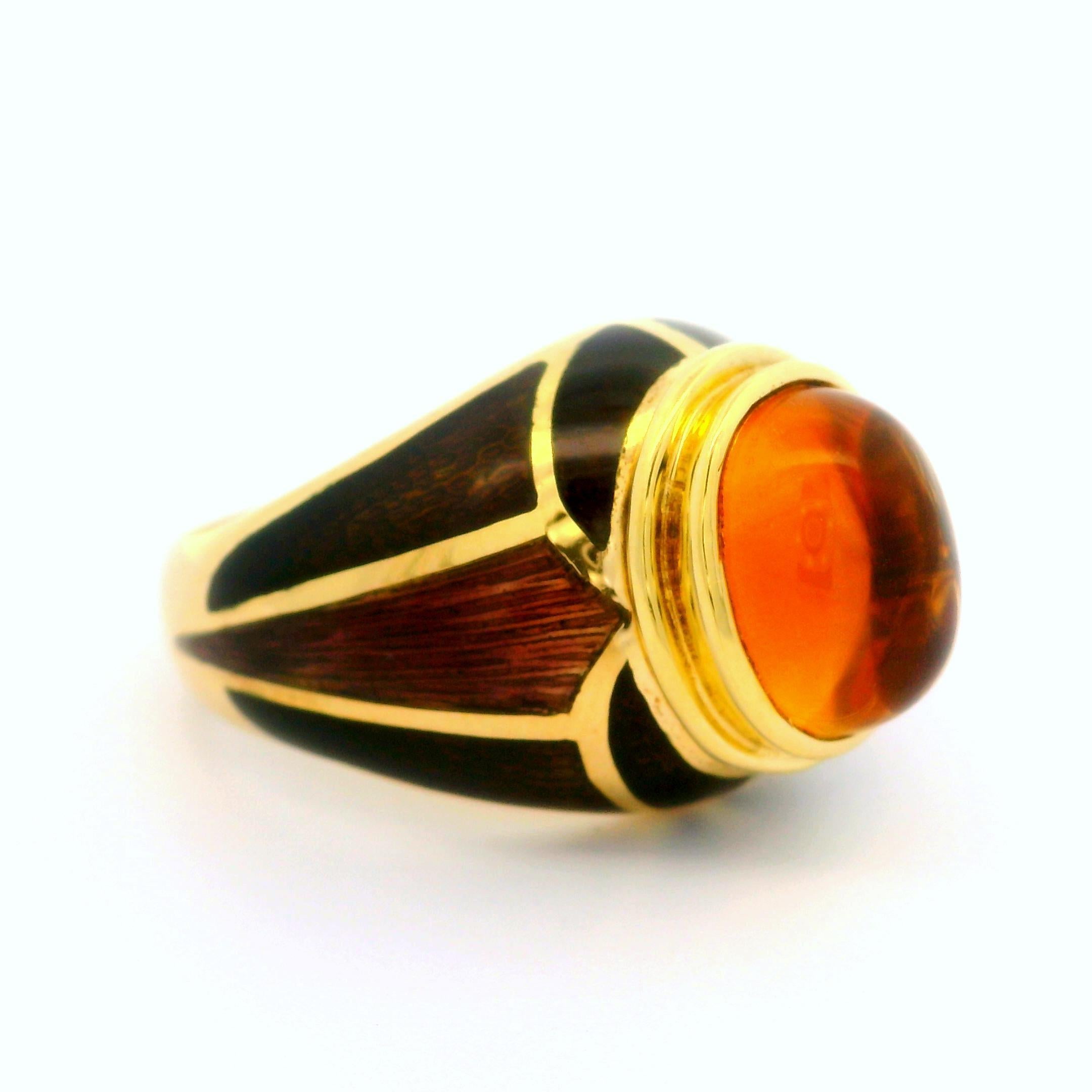 Estate Mavito 18k Yellow Gold Citrine & Mosaic Brown Enamel High Profile Ring For Sale 1