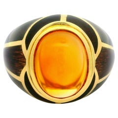 Estate Mavito 18k Gelbgold Citrin & Mosaik Brown Emaille High Profile Ring