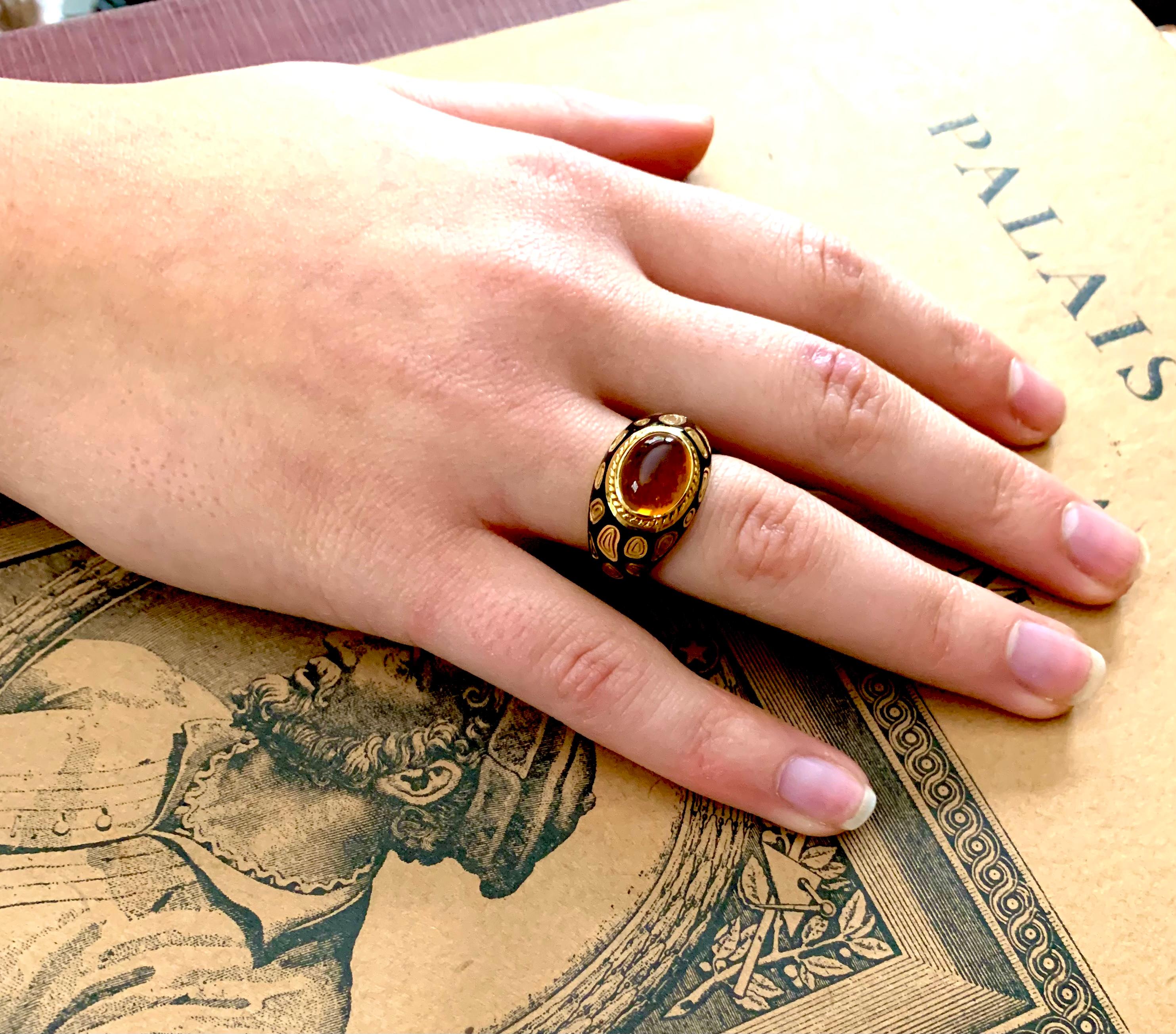 Anello di proprietà Mavito in oro giallo 18 carati con smalto cabochon e citrino leopardato in vendita 3