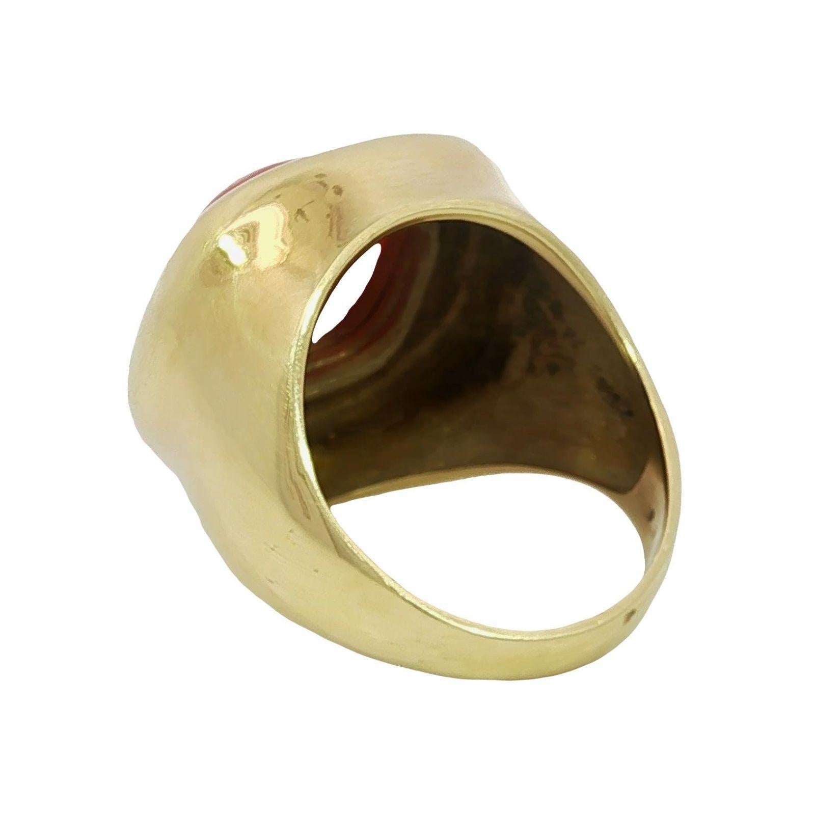 Women's Estate Maz 18K Coral Statement Cocktail Ring Yellow Gold Size 6.5 For Sale