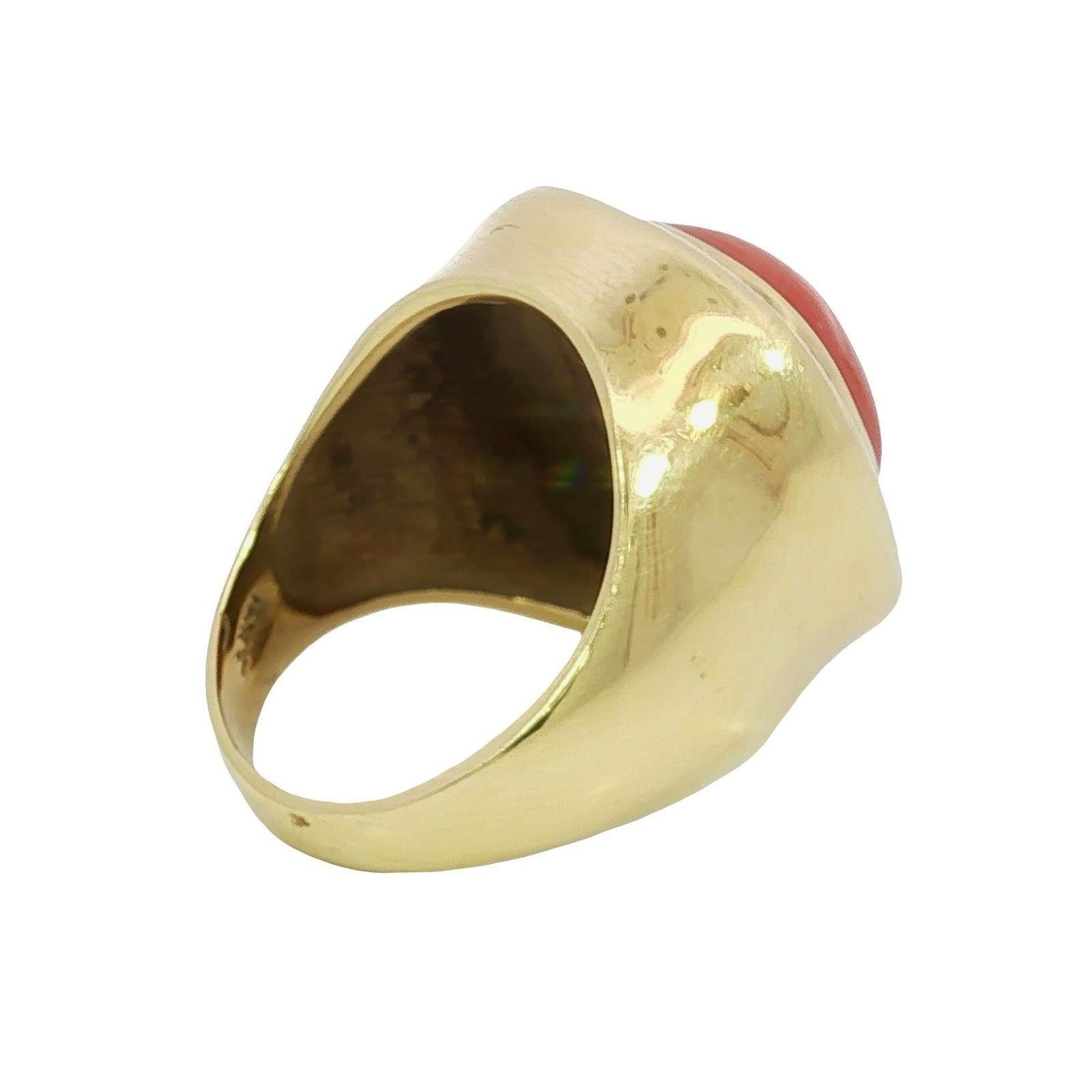 Estate Maz 18K Coral Statement Cocktail Ring Yellow Gold Size 6.5 For Sale 2