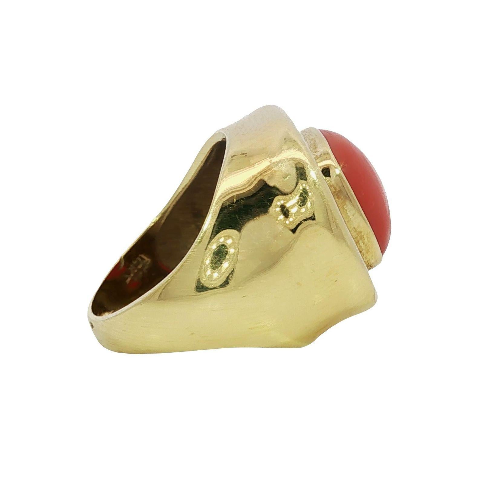 Estate Maz 18K Coral Statement Cocktail Ring Yellow Gold Size 6.5 For Sale 3