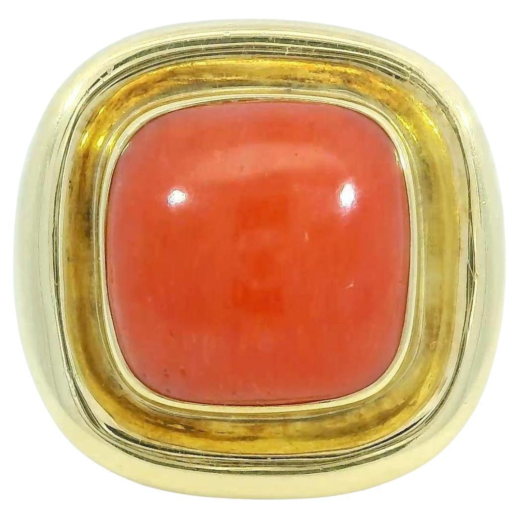 Estate Maz 18K Coral Statement Cocktail Ring Yellow Gold Size 6.5 For Sale