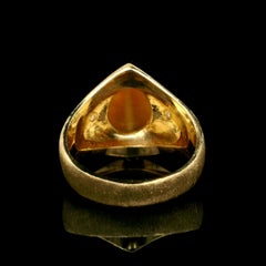 Estate Men's 14k Yellow Gold Pear Cabochon Tiger's Eye Diamond Texture Band Ring