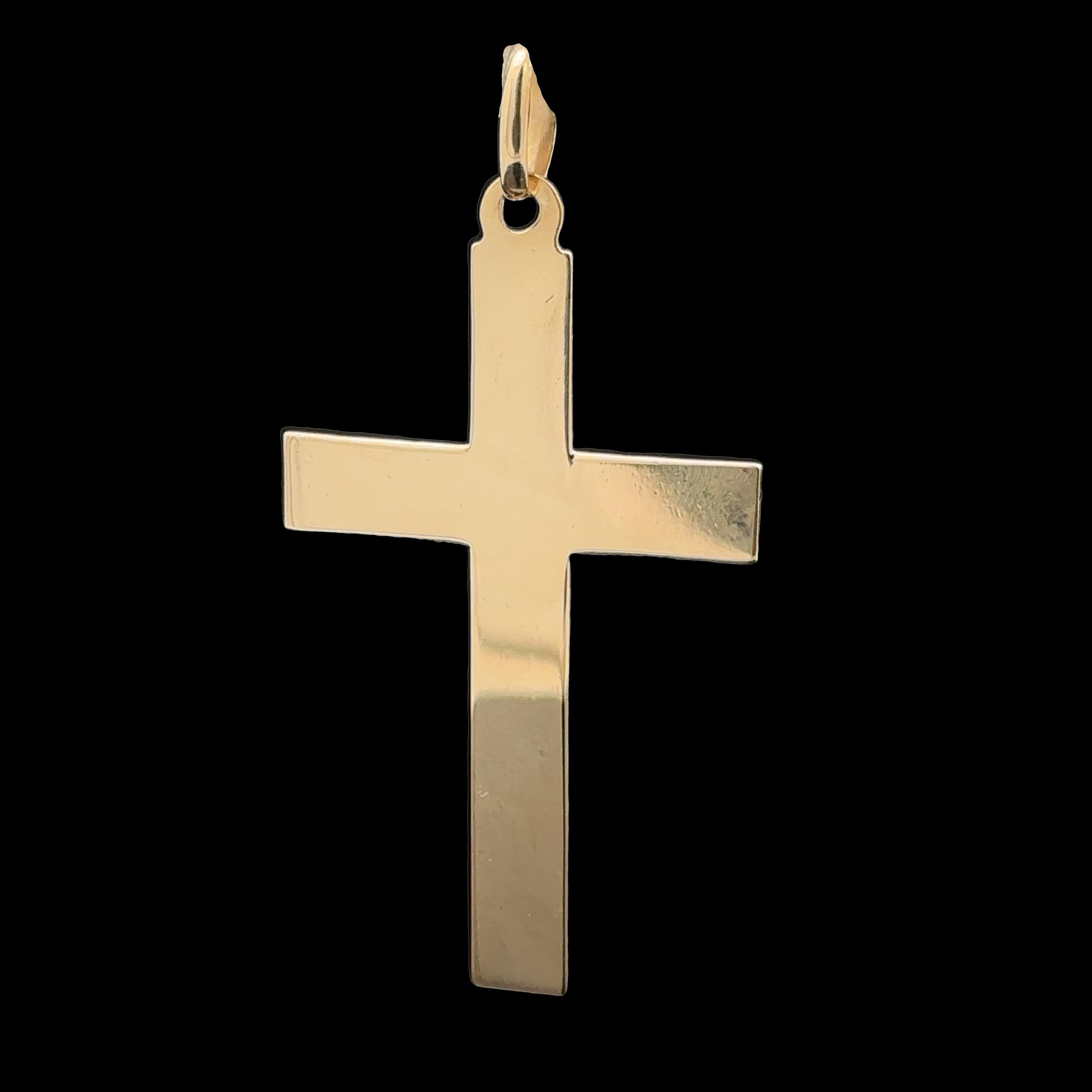 Estate Pendentif Crucifix en or jaune 18k pour homme avec croix carrée polie Bon état - En vente à Montclair, NJ