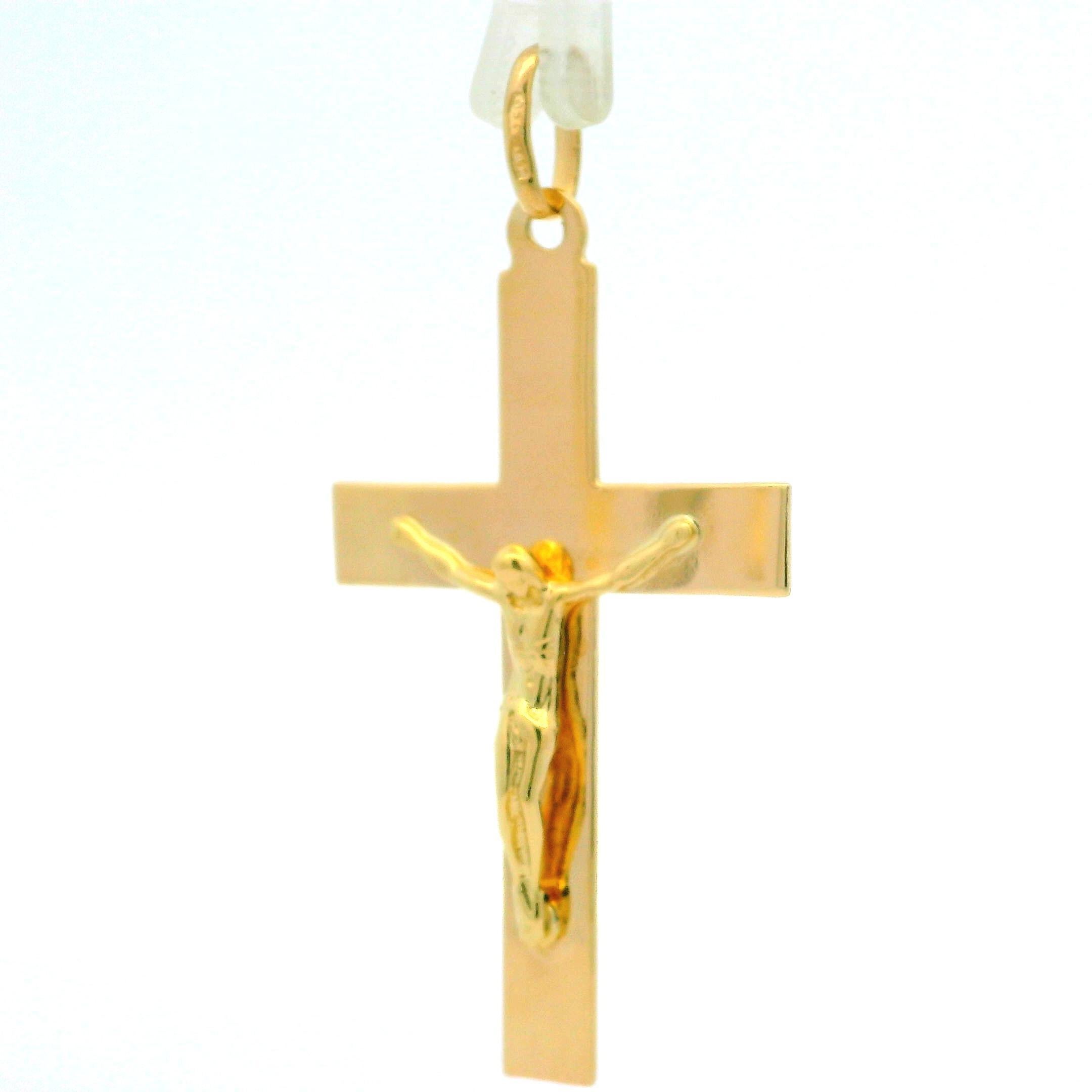 Estate Pendentif Crucifix en or jaune 18k pour homme avec croix carrée polie en vente 1
