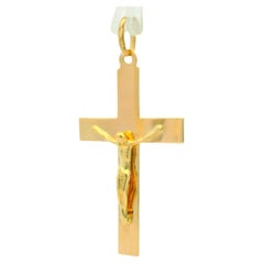 Estate Pendentif Crucifix en or jaune 18k pour homme avec croix carrée polie